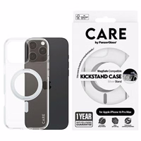 CARE by PanzerGlass Funkcinis dėklas telefonui su stovu iPhone 16 Pro Max 6.9" sidabrinis/sidabrinis Magnetinis 1328
