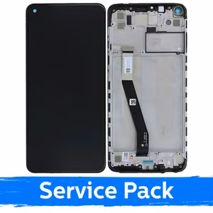 Ekranas skirtas Xiaomi Redmi Note 9 juodas su rėmeliu (Service Pack)