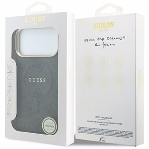 Guess Embossed 4G Classic MagSafe dėklas, skirtas iPhone 17 Pro Max / 18 Pro Max, juodas
