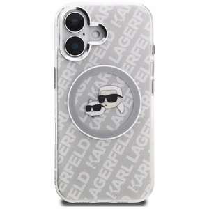 Karl Lagerfeld IML Glitter Karl & Choupette Heads Logo MagSafe dėklas iPhone 16 - pilkas