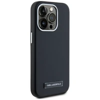 Karl Lagerfeld FW Metal Plate Magnetinis iPhone 15 Pro dėklas - juodas