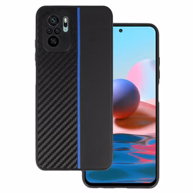 Tel Protect CARBON dėklas telefonui Xiaomi Redmi Note 10/Note 10S/Poco M5S juodas su mėlyna juostele