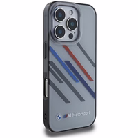 BMW Motosport IML atsitiktinės juostos iPhone 16 Pro Max dėklas - pilkas
