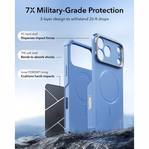 ESR Cyber Tough Kickstand MagSafe dėklas, skirtas iPhone 18 Pro Max / 17 Pro Max, šviesiai mėlynas