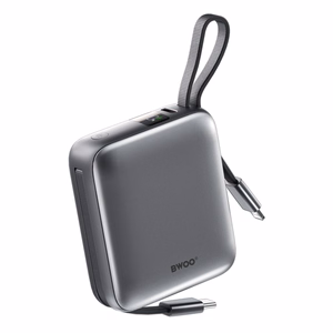 BWOO power bank P74 22.5W 10000 mAh with 2 built-in cables 1 x USB-C  1 x Lightning black