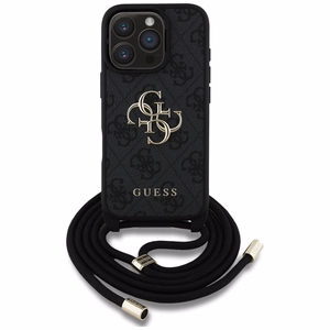 Guess 4G Big Logo Cord Stap dėklas telefonui iPhone 16 Pro Max - juodas