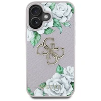 Guess Grained Roses Big 4G Logo dėklas telefonui iPhone 16 - violetinis