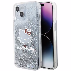 Hello Kitty Liquid Glitter Charms Kitty Head dėklas telefonui iPhone 15 - sidabrinis
