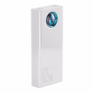 Išorinė baterija Baseus Amblight 30000mAh, 4xUSB, USB-C, 65W (balta)