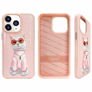 Nimmy Glasses Šaunus katės dėklas telefonui iPhone 15 Pro Max - rožinis