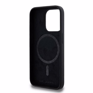 Karl Lagerfeld silikoninis Karl&Choupette magnetinis dėklas telefonui iPhone 15 Pro - juodas
