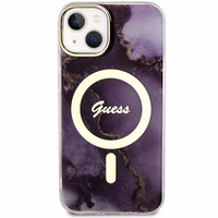 Guess GUHMP14SHTMRSU iPhone 14 6.1" violetinė/violetinė kietas dėklas Golden Marble Magnetinis