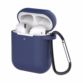 Dėklas AirPods 2 / AirPods 1 silikoninis minkštas ausinių dėklas + Raktų pakabukas karabino pakabukas mėlyna (Dėklas D)