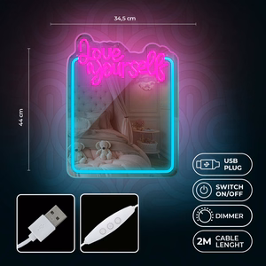 Neon MIRROR LED LOVE YOURSELF turkio rožinis FMNE01 Forever Light