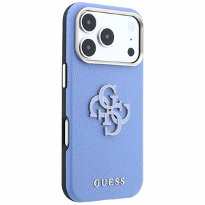 Guess Grained & Big Resin Logo dėklas iPhone 18 Pro Max / 17 Pro Max – mėlynas