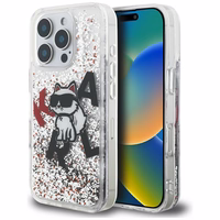 Karl Lagerfeld Liquid Glitter Choupette Logo deklas iPhone 16 Pro - skaidrus