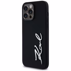 Karl Lagerfeld Silikoninis Metal Script Logo dėklas telefonui iPhone 14 Pro Max juodas