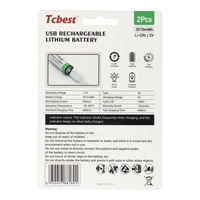 TCBEST įkraunama baterija R6 (AA) 950 mAh su Type C lizdu + USB A kabelis iki 2 x Type C 2 vnt