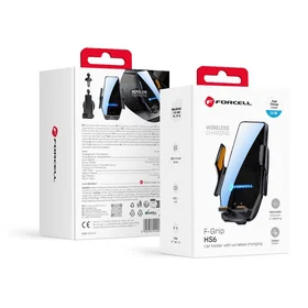 Forcell F-GRIP HS6 automobilinis laikiklis su belaidžiu įkrovikliu, tvirtinamas prie stiklo ir oro angos, juodas