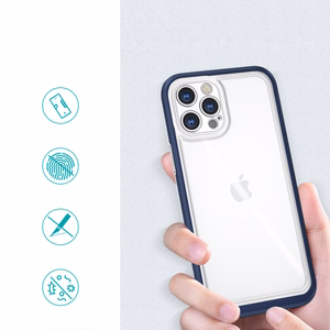 Skaidrus 3in1 dėklas iPhone 12 Pro Max mėlyno rėmo gelio dangteliu