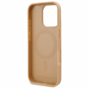 Karl Lagerfeld odinis monogramos metalinio logotipo magnetinis dėklas telefonui iPhone 16 Pro - smėlinis
