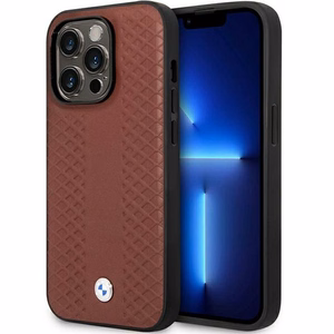 Dėklas telefonui BMW BMHCP14L22RFGR iPhone 14 Pro 6.1 - raudonas odinis diamantinio rašto