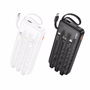 Išorinė baterija Hoco 10000 mAh 2A su keturiais integruotais laidais USB A + USB C + Lightning + Micro USB J146 juoda