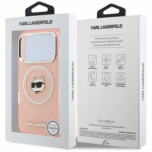 Karl Lagerfeld IML Choupette Head Logo Magnetinis dėklas telefonui MagSafe iPhone 17 Pro Max - rožinis