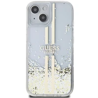 Guess Liquid Glitter Gold Stripes dėklas telefonui iPhone 15 Plus / 14 Plus - permatomas