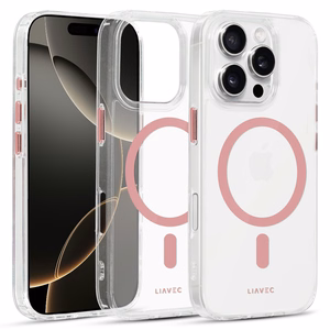 Liavec Blizgus Magnetinis Skaidrus dėklas telefonui Iphone 16 Pro rožinė