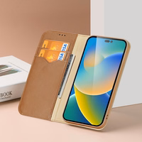 Dux Ducis Hivo odinis atverčiamas dėklas tikros odos piniginė kortelėms ir dokumentams iPhone 14 Pro Max ruda