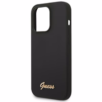 Guess GUHCP14XSLSMK iPhone 14 Pro Max 6.7" juodas kietasis dėklas silikoninis Vintage Gold Logo