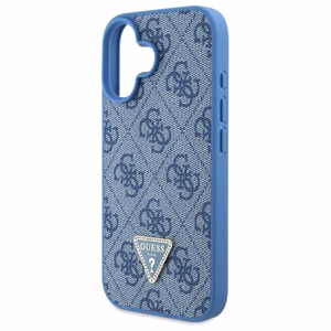 Guess Odinis Crossbody dėklas telefonui iPhone 16 su metaliniu logotipu ir Strass - mėlynas