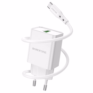 Įkroviklis Borofone BN5 18W USB-A + USB-A to USB-C cable 1.0m baltas