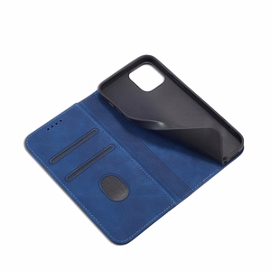 Magnetinis Fancy dėklas telefonui iPhone 12 Pro Max su kišene, kortelių laikiklis, stovas, mėlynas