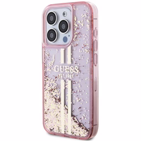 Guess Liquid Glitter Gold Stripes dėklas telefonui iPhone 15 Pro - rožinis