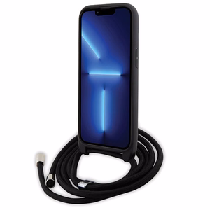 Karl Lagerfeld kryžminis Saffiano monograma metalinis ženkliukas Karl & Choupette dėklas telefonui iPhone 15 - juodas