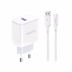 Dudao A20EU USB-A 18W sieninis įkroviklis - baltas + USB-A - USB-C kabelis