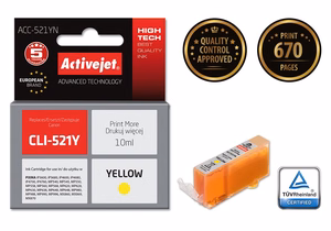 Activejet ACC-521YN – geltono rašalo kasetė, pakeičia Canon CLI-521Y, 10 ml, Supreme