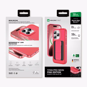 Amazing Thing Titan Pro Neon Mag piniginės dėklas 10FT IP156.1PTWPN Iphone 15 Pro rožinė su stovu