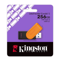 Kingston Technology DataTraveler Exodia S USB atmintukas 256 GB USB A tipo 3.2 Gen 1 (3.1 Gen 1) Juoda, Oranžinė