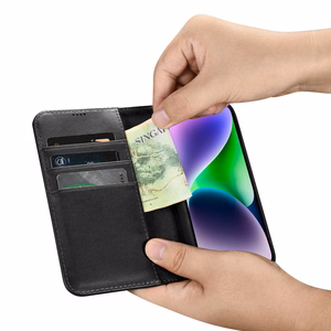 Чехол iCarer Wallet 2in1 для iPhone 14 Plus Anti-RFID кожаный с откидной крышкой чёрный