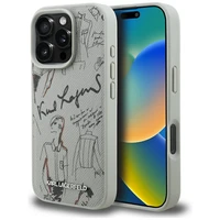 Karl Lagerfeld Grained Pattern & Logo MagSafe Dėklas for iPhone 16 Pro - pilkas