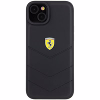 Ferrari FEHCP15MRDUK dėklas telefonui iPhone 15 Plus 6.7" juodas/juodas kietas su dygsniuotu metaliniu logotipu