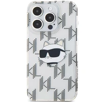 Karl Lagerfeld IML Choupette galvos ir monogramos dėklas iPhone 15 Pro - permatomas