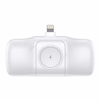 Wozinsky WF16-YLS 5000mAh 15W Lightning mini išorinė baterija su įmontuotu USB-C kabeliu ir Apple Watch įkrovikliu - balta