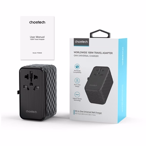 Choetech PD6028 EU / US / AUS / UK kelioninis adapteris 2x USB-C 2x USB-A 100W - juodas