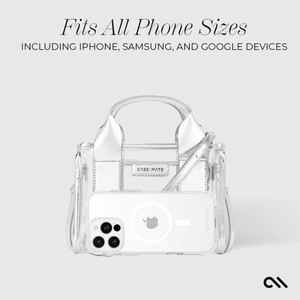 Case-Mate Micro Tote Bag vandeniui atsparus krepšys per petį, Silver Chrome / Clear