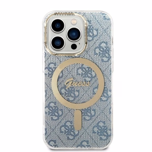 Rinkinys Guess GUBPP14LH4EACSB dėklas + įkroviklis iPhone 14 Pro 6.1" mėlynas kietas dėklas su 4G raštu Magnetinis