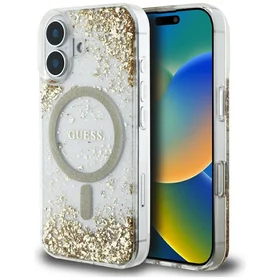 Guess HC Resin Bottom Glitter Magnetinis dėklas iPhone 16 - auksinis